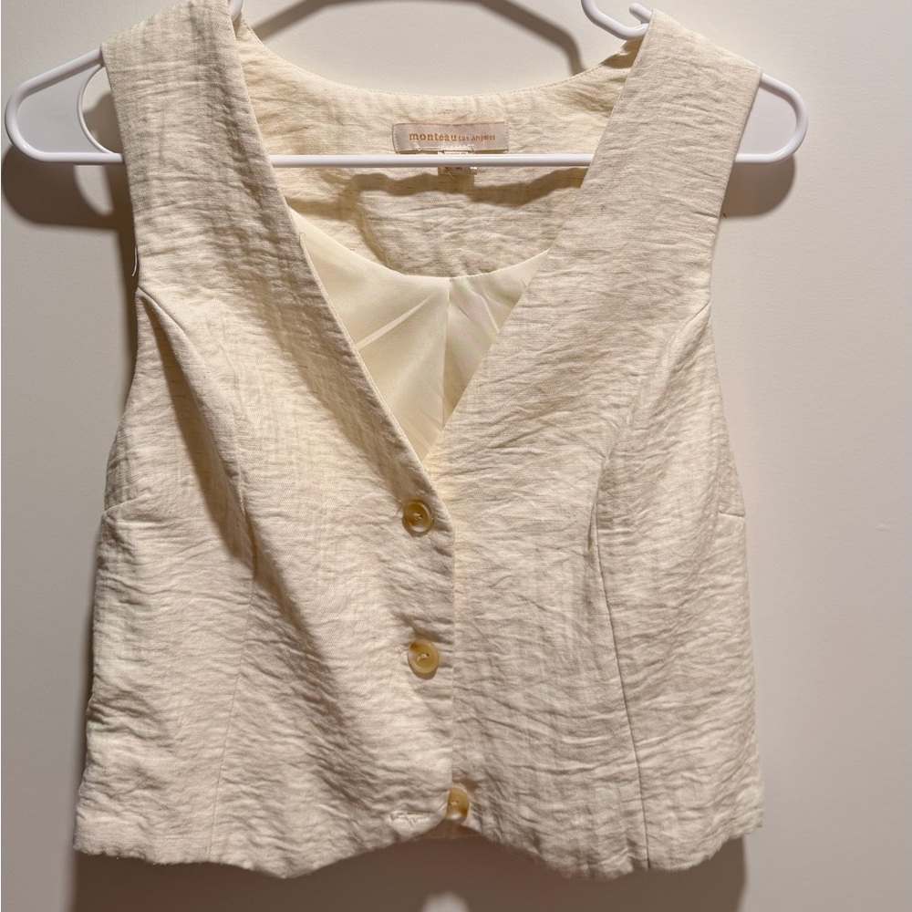 Linen Cream Button Front Vest